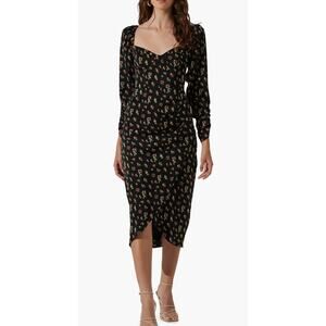 ASTR THE LABEL Floral Tulip Hem Midi Dress in Black Multi Floral Size XS NWOT